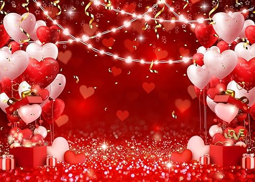 Alltten Fondos de fotos para el día de San Valentín de 7 x 5 pies con corazones rojos, globos de amor para el día de San Valentín, boda,