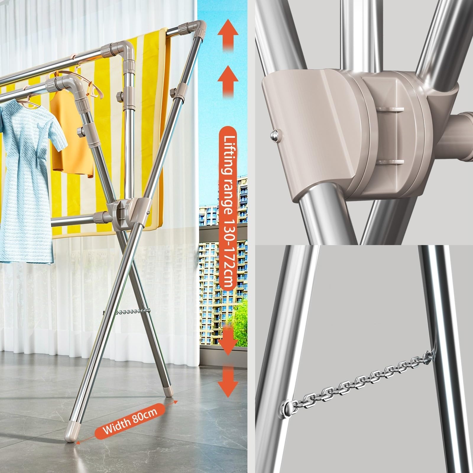Séchoir à Linge Extensible En Métal - Forme X, Pliable, Stable Jusqu'à 25 Kg - Pour Intérieur Et Extérieur, économise De L'espace