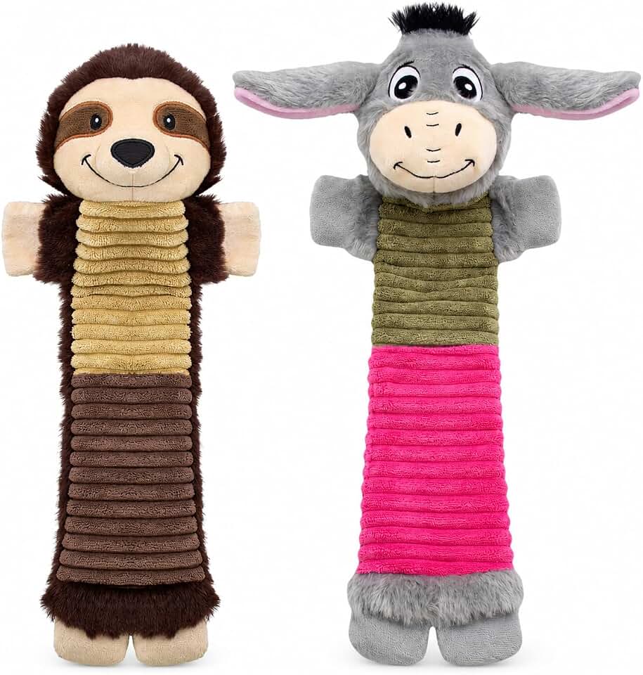 2 Pack No Stuffing Dog Squeaky Toys, Chew with Crinkle to Large Puppy