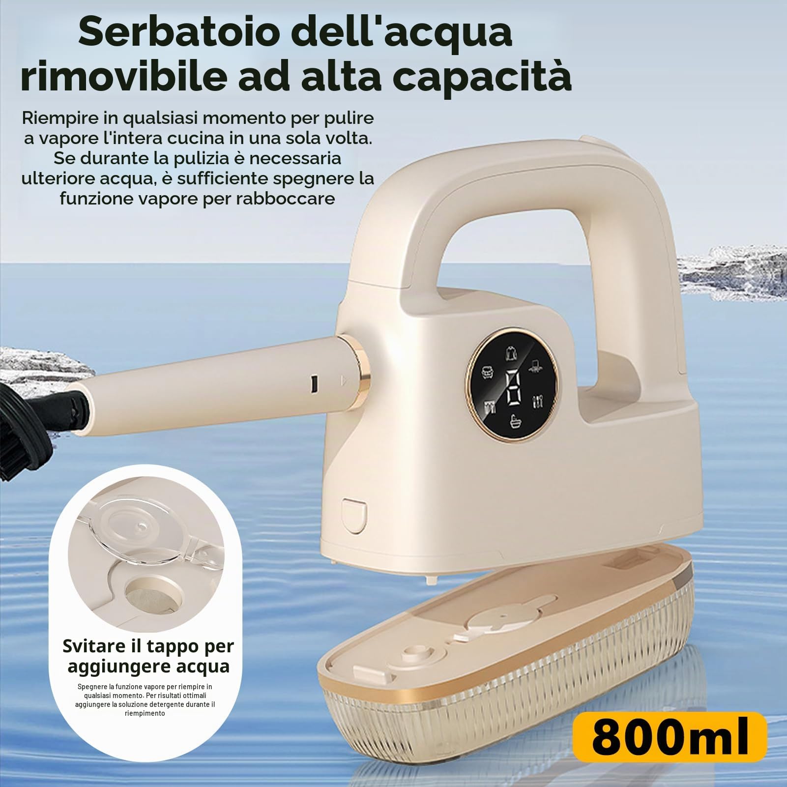 Pulitore a vapore ad alta pressione per cucina e casa, 800 ml (standard europeo)