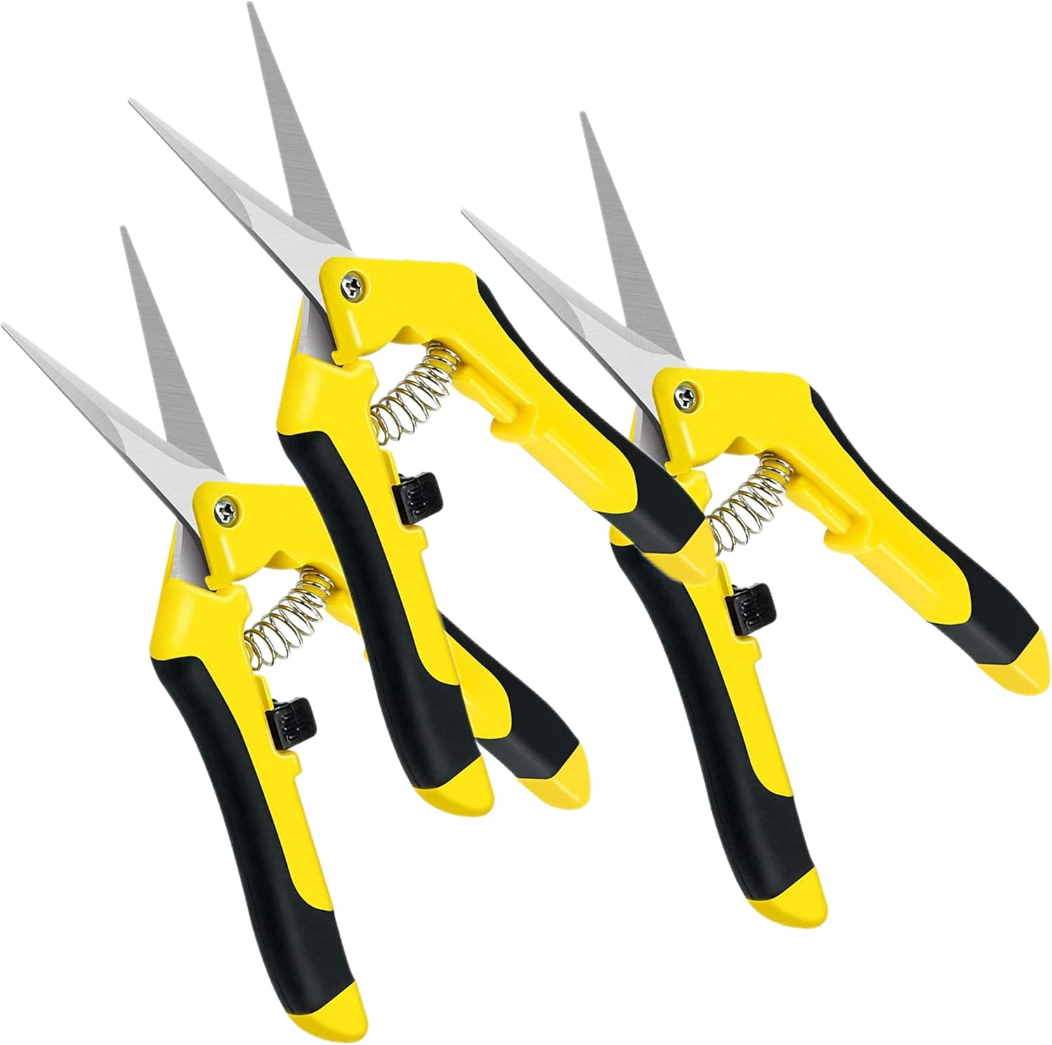 iPower 6.5 Inch Heavy-Duty Pruning Shears, Ultra-Sharp Stainless Steel Gardening Scissors, Spring-Loaded Hand Pruner, Yellow 3-Pack