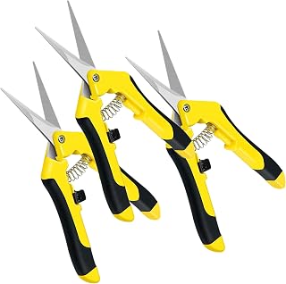 iPower 6.5 Inch Heavy-Duty Pruning Shears, Ultra-Sharp Stainless Steel Gardening Scissors, Spring-Loaded Hand Pruner, Yellow 3-Pack