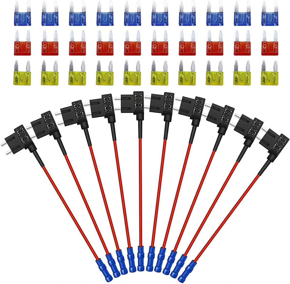 10 Pack 12V Car Add-A-Circuit Fuse Tap Adapter Piggy Back Mini APM ATM Blade Fuse Holder with 10A 15A 20A for Cars Trucks Boats