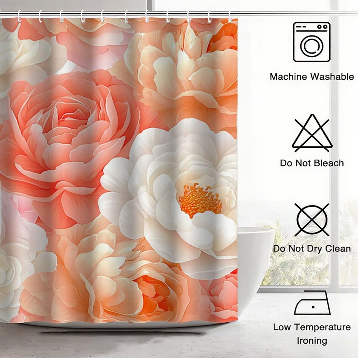 Duschvorhang 240x200 cm, Duschvorhang Rosa Muster, Blumen Shower Curtains mit 12 Plastik Duschrollo Haken, Duschvorhänge mit Gewicht Waschbar Wasserdicht Stoff Polyester für Badewanne Badezimmer -3371