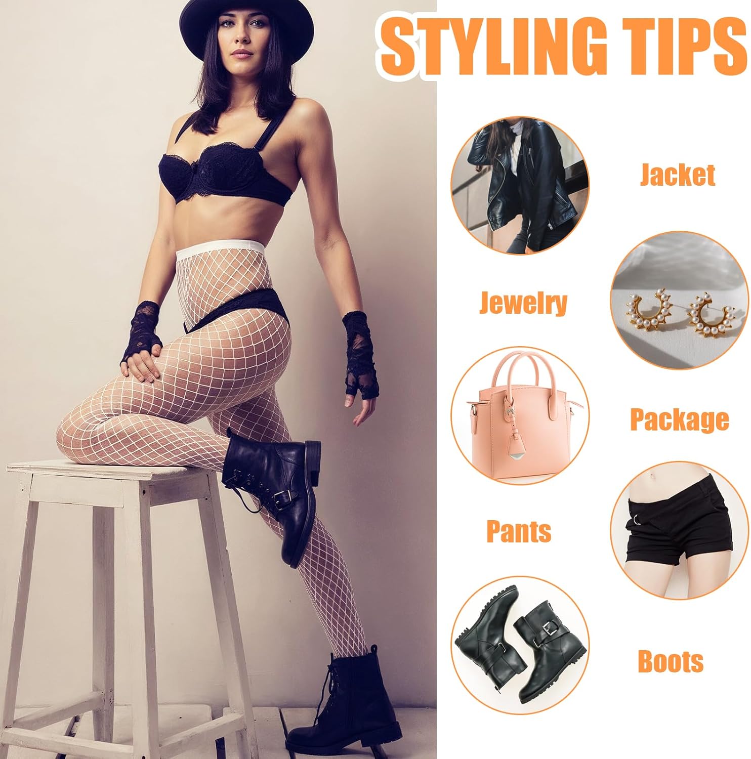 3 Pairs Women's Fishnet Stockings, Stretchy Footless Fishnet Tights Thigh High Waist Fish Nets Leggings Pantyhose for Women, White - Image 4