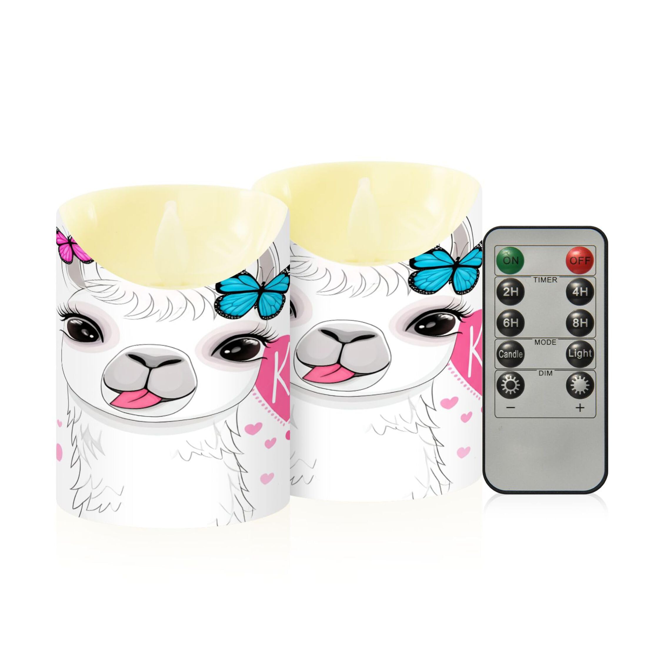 Kutsu Llama Flameless Candles Set of 2, Battery Operated LED Flickering Candles with Remote and Timer, Plastic Pillar Candles for Home Wedding Decor