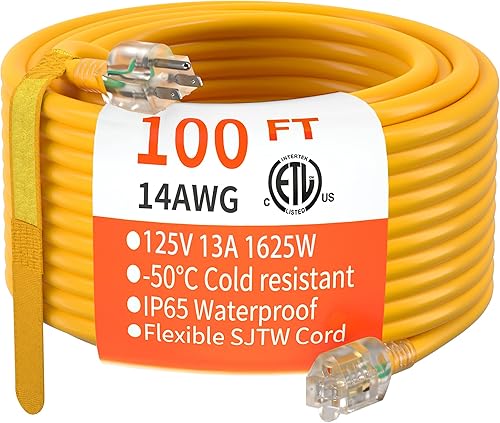 Miniatura 56 de HUANCHAIN Cable de extensión para exteriores de calibre 14/3 de 25 pies, resistente al agua, con cable eléctrico de 3 clavijas iluminado y flexible