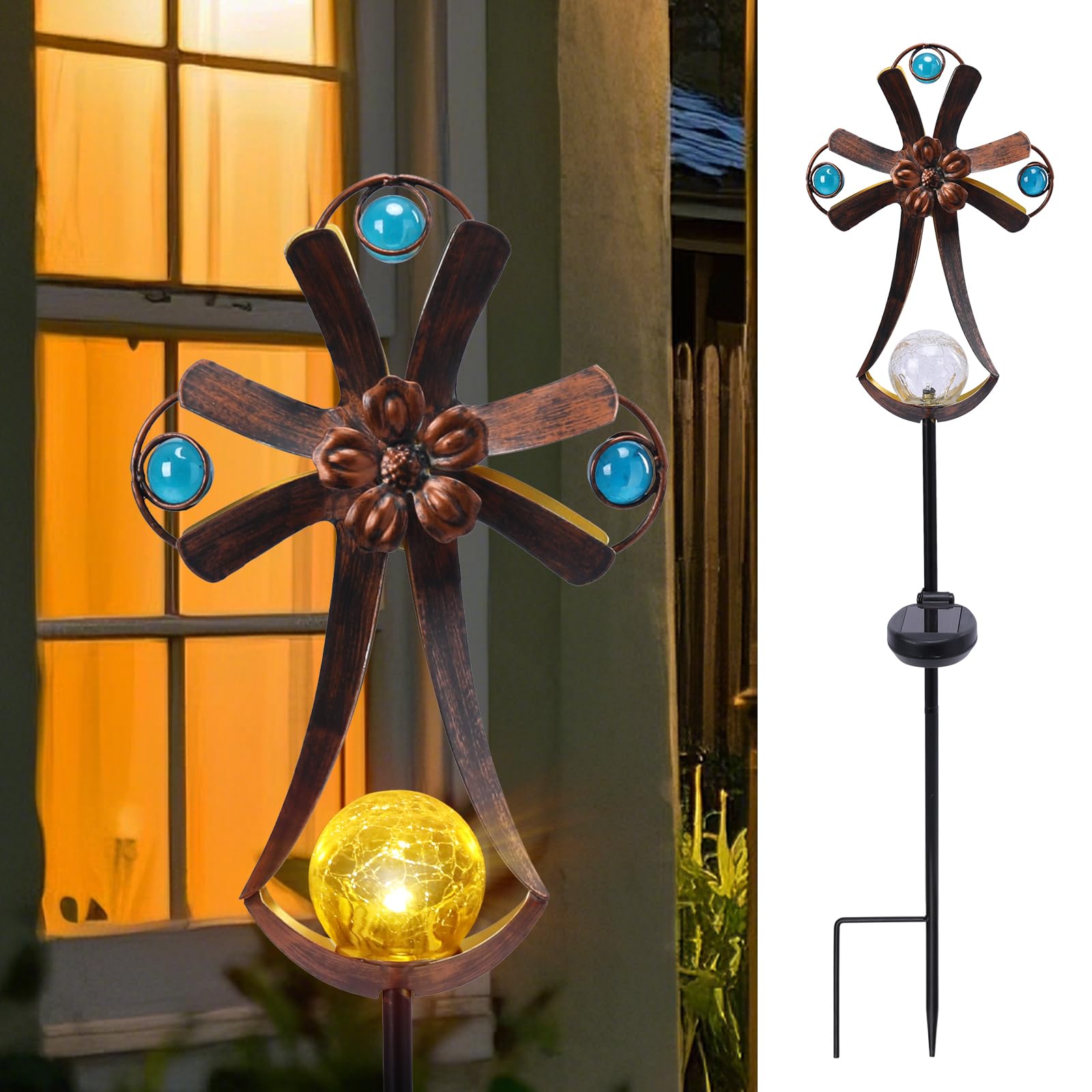 Photo 1 of Decorative Solar Garden Light, Cross Glass Globe Stake For Lawn Yard