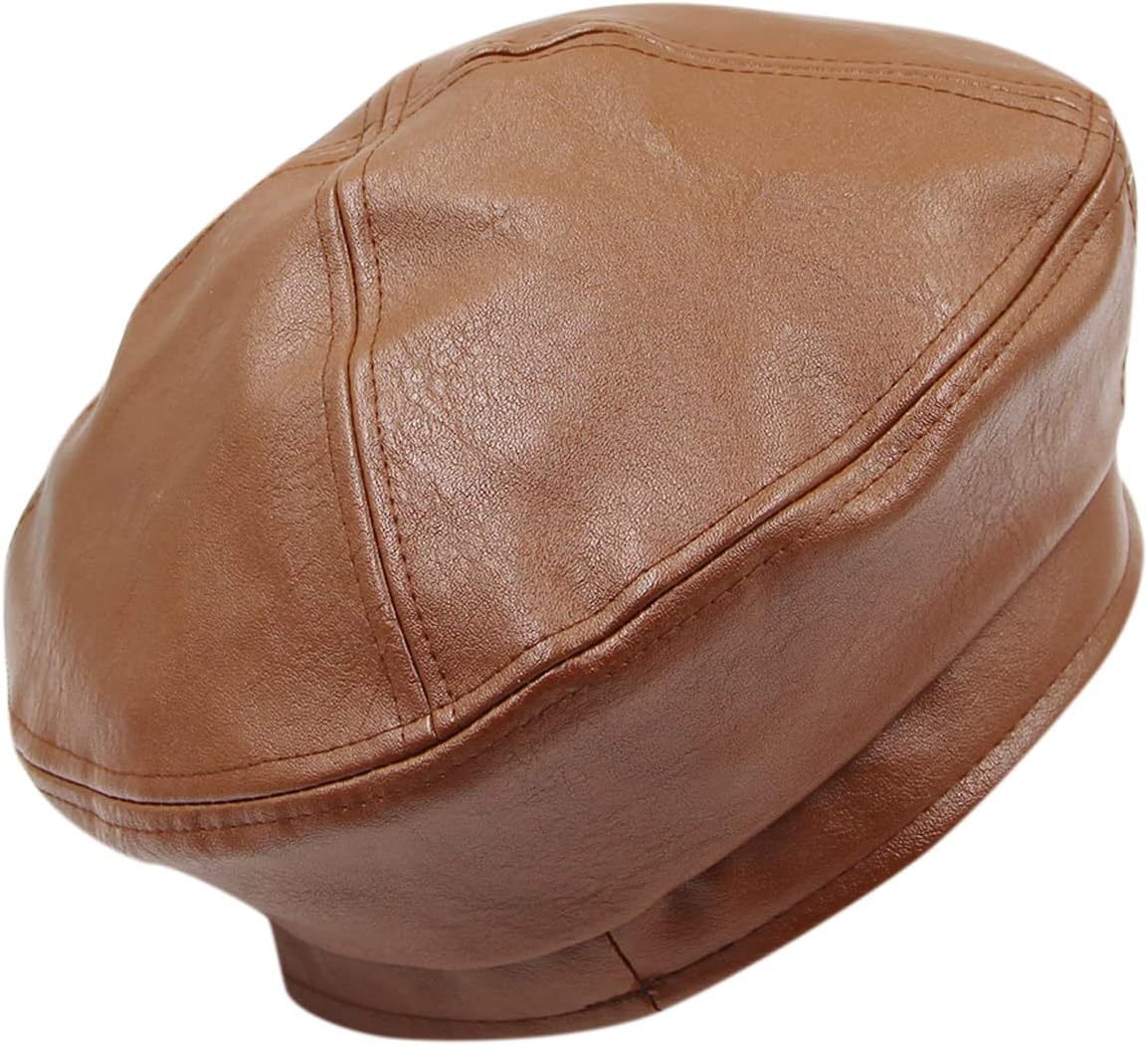 Women's Classic PU Leather French Beret Hat Retro Beanie Hat Artist Beret Cap Adjustable Painter Pumpkin Cap - Image 4