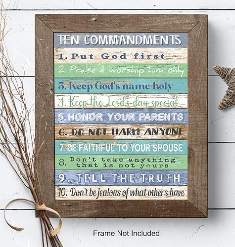 Miniatura 7 de Ten Commandments Wall Decor - 10 Commandments Wall Art - Rustic Boho Religious Scripture Bible Study Plaque - 8x10 Inspirational Posters - Christian