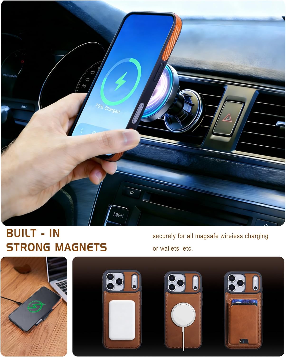 ASAPDOS Magnetic Detachable Wallet Case for iPhone 17 Pro Max with Kickstand,2-in-1 MagSafe Compatible RFID Blocking Card Holder,Slim PU Leather Cover Brown