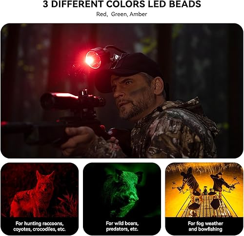 Miniatura 3 de Coon - Luces de caza para depredadores de cerdos Coyotes, recargable e impermeable, 6 modos de iluminación, 4 potentes LED (blanco rojo verde ámbar)