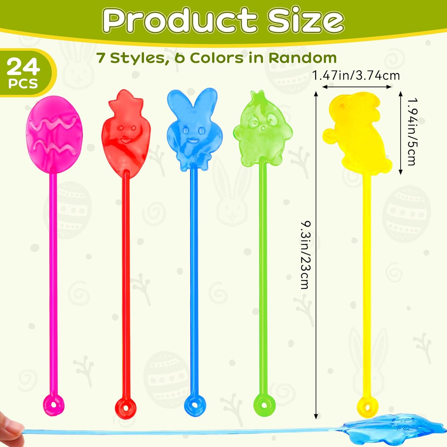 24 PCS Easter Sticky Hands, Stretchy Bunny Carrot Egg Chick rubbery Sticky Hands Toys Bulk for Easter Gifts, Prizes, Goodie Bag Stuffers, Party Favor Supplies