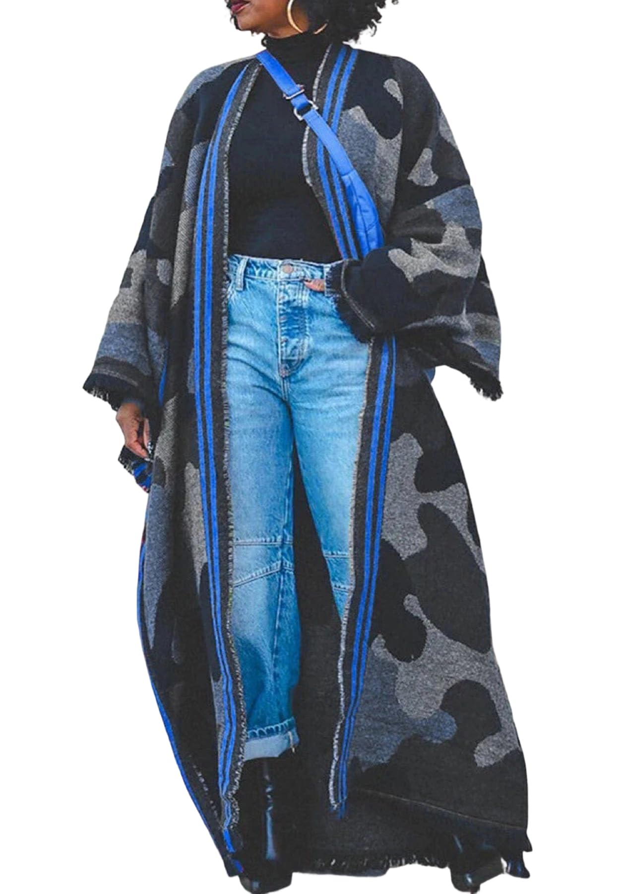 SHINFY Womens Camouflage Floor Length Long Cardigan Sweaters Open Front Camo Jacket Duster Sweater Coat Outerwear