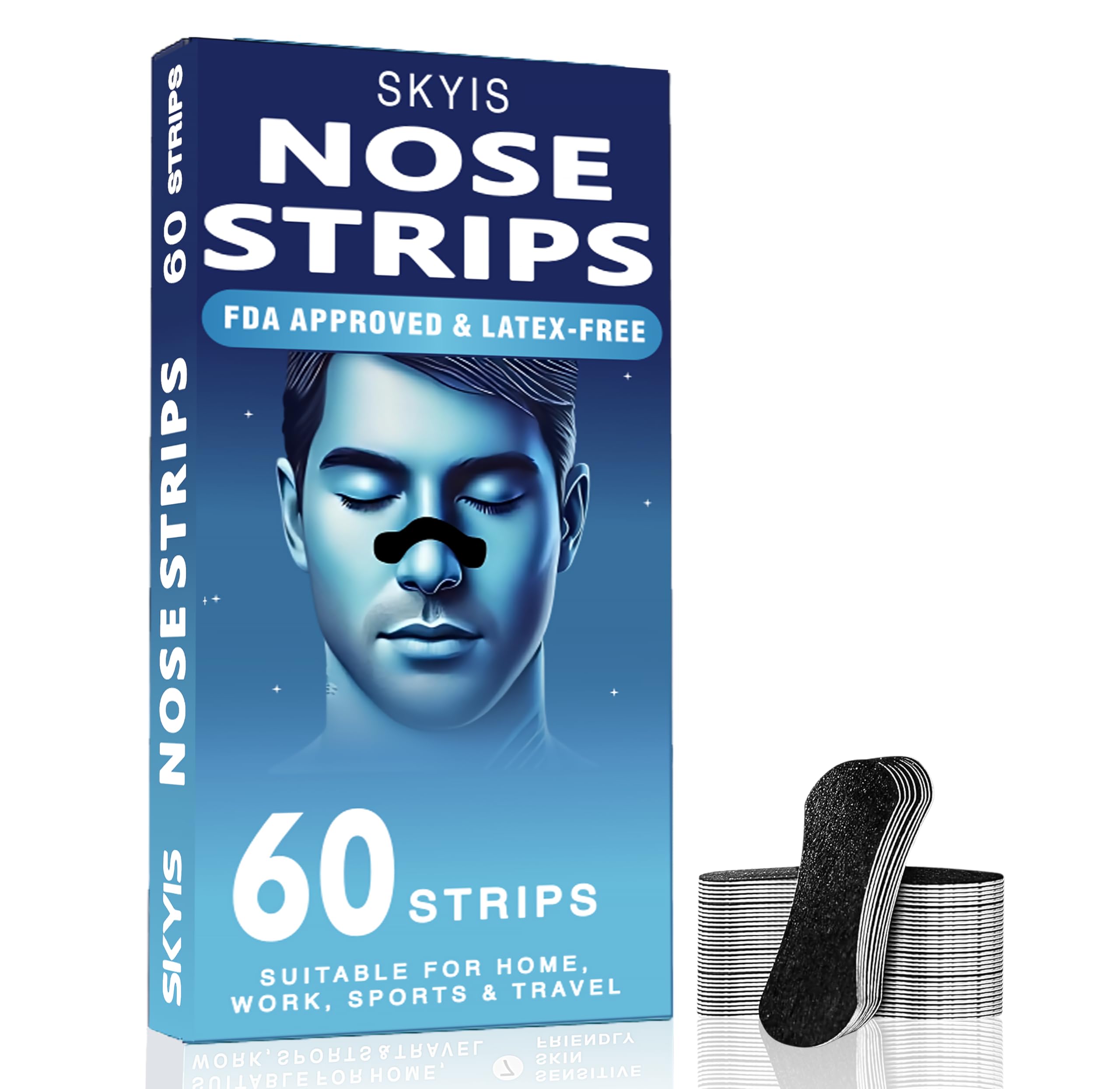 Skyis Nasal Strips for Better Breathing 60 Count Strong Hold Nose Strips for Day Night Use Sweat Resistant