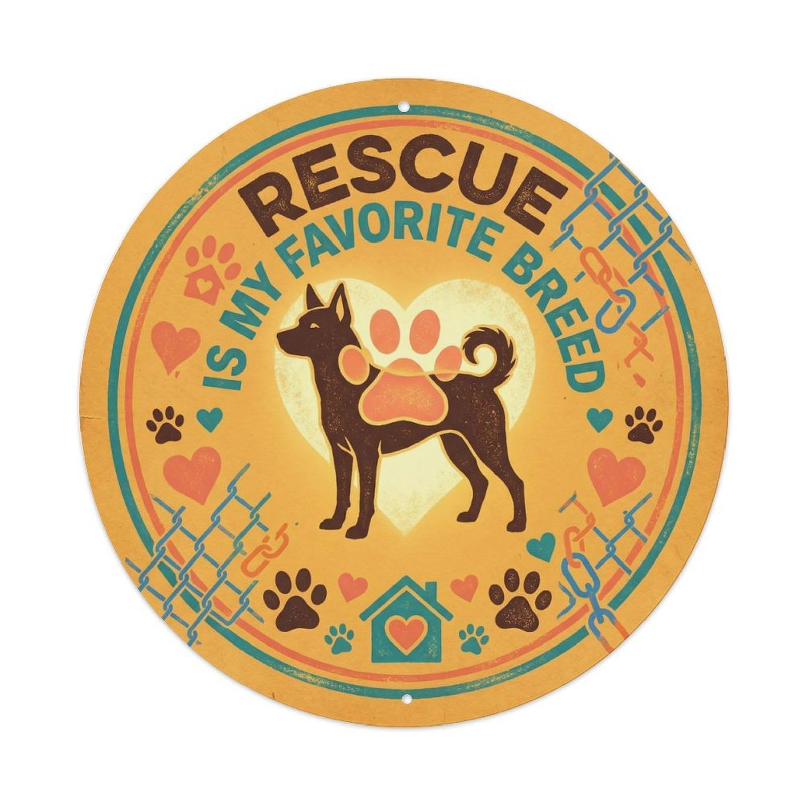 Vintage Rescue Is Favorite Breed Adoption Metal Tin Sign Plaque Wall Decor for Cafe, Club, Garden Round Metal Poster 8x8Inch