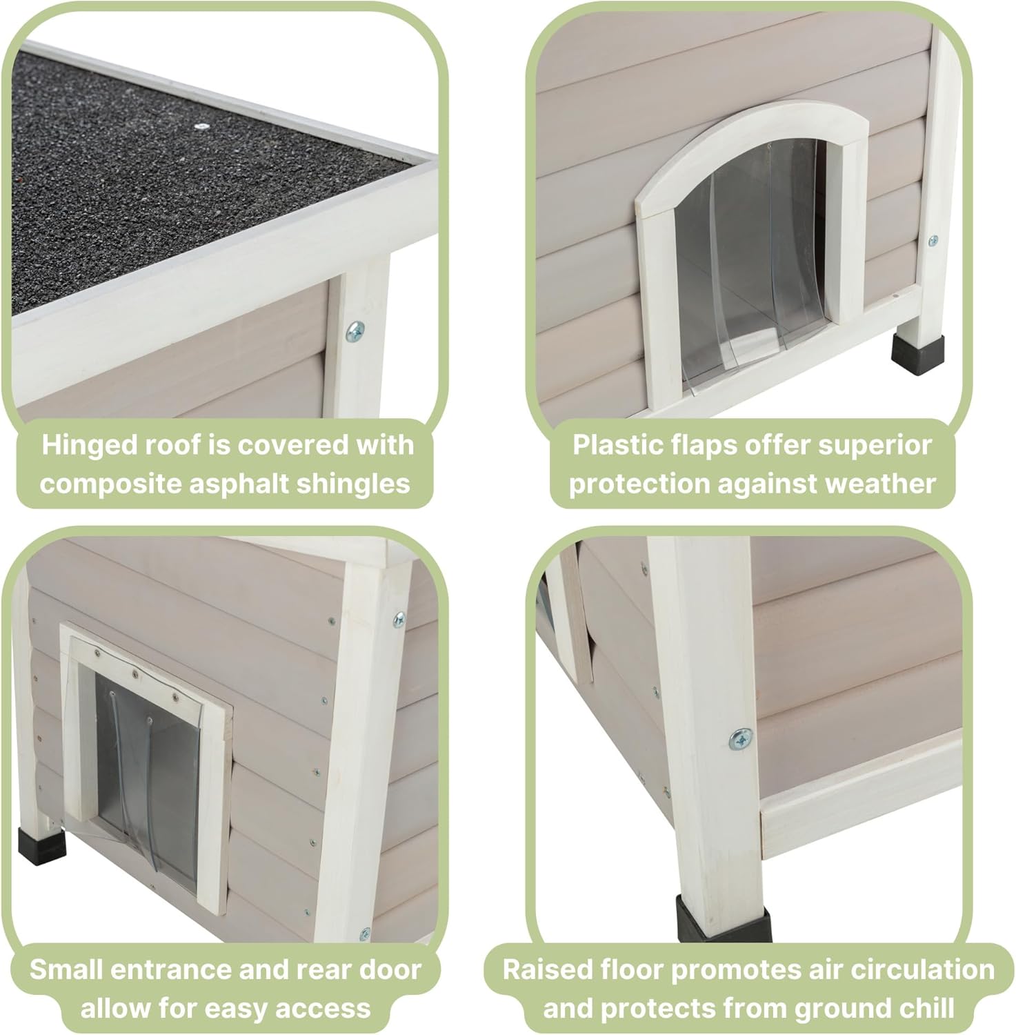 Elevated Weatherproof Gray Fir Wood Cat House with Hinged Roof