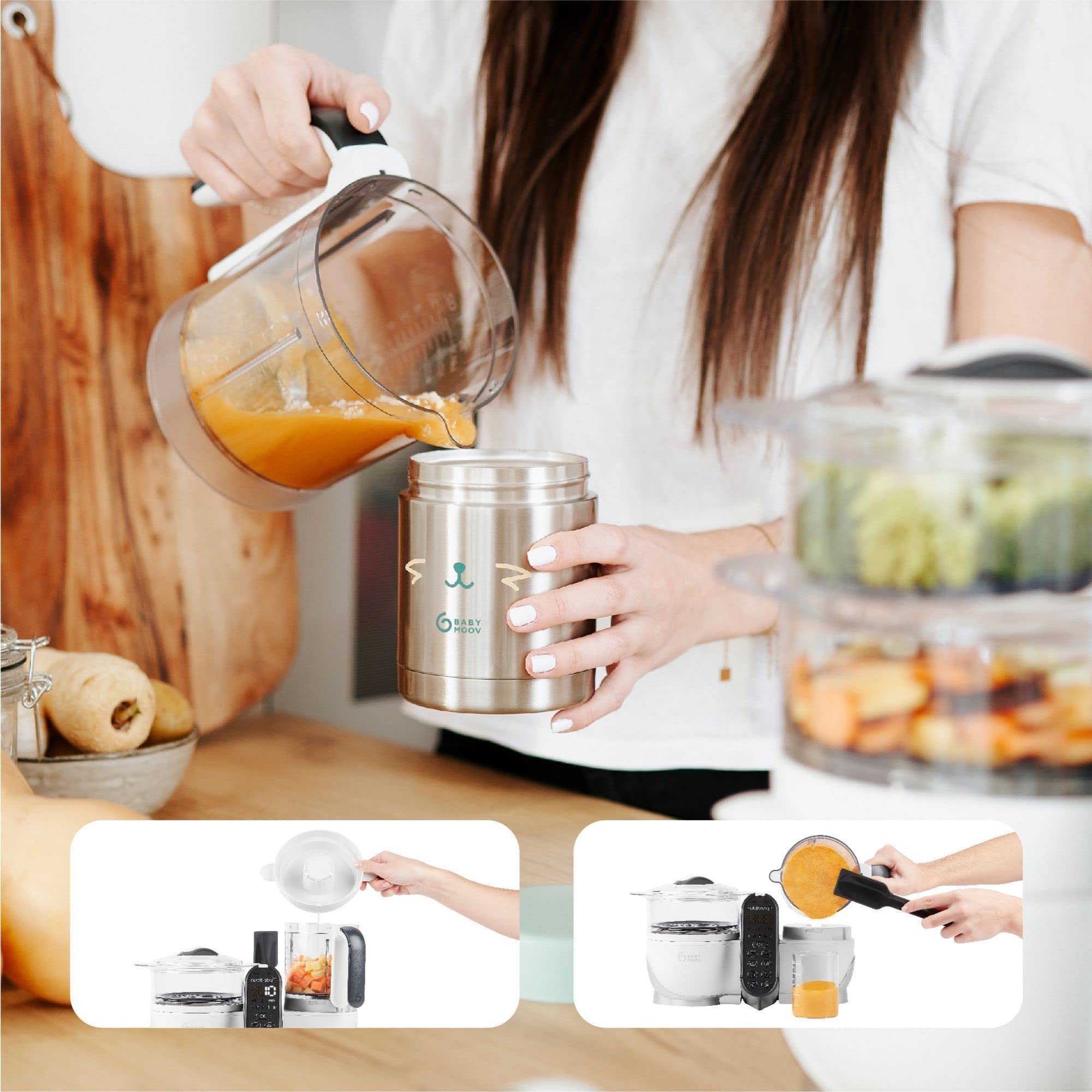 Robot cuiseur bébé Nutribaby+ blanc avec boîte repas thermos 350 ml - Babymoov
