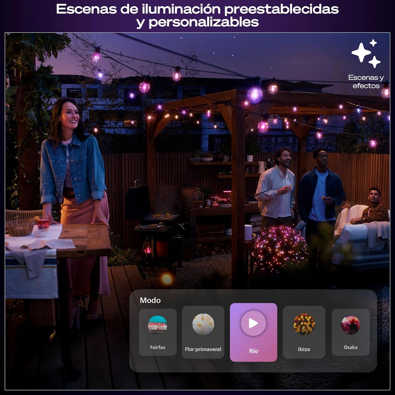 Philips Hue Festavia - Guirnalda de luces exterior, 21m, RGB, 30 bombillas LED, luces de colores regulables para iluminación jardín, control con app, funciona con Alexa, Google Assistant y Apple Home