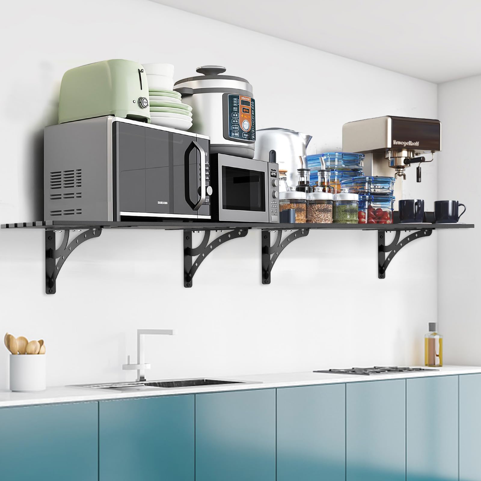 BeneLabel Confezione da 2 Mensole da Garage, Resistenti Mensole per Attrezzi da Parete, Robuste Staffe Galleggianti in Metallo con Ganci per Cucina/Ripostiglio/Capannone Degli Attrezzi, 96 x 40 cm