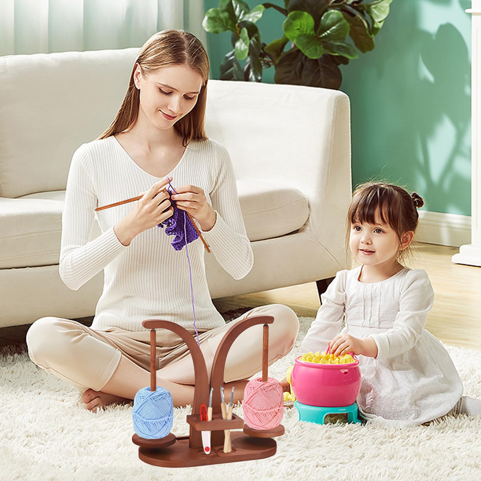 SUNOYA Yarn Winder - Avvolgitore per lana magnetico, supporto per gomitoli di lana, supporto per rotolo di filato, supporto per lana, doppio involucro per uncinetto e maglia