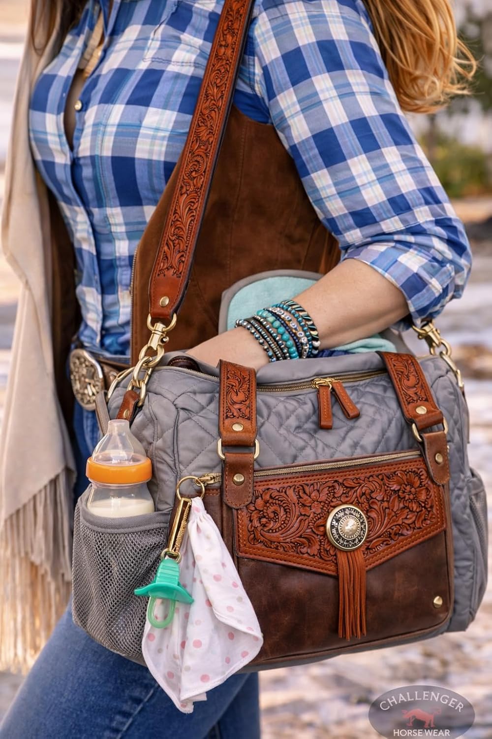 CHALLENGER Western Floral Tooled Brown Leather Replacement Shoulder Purse Strap 115RS22