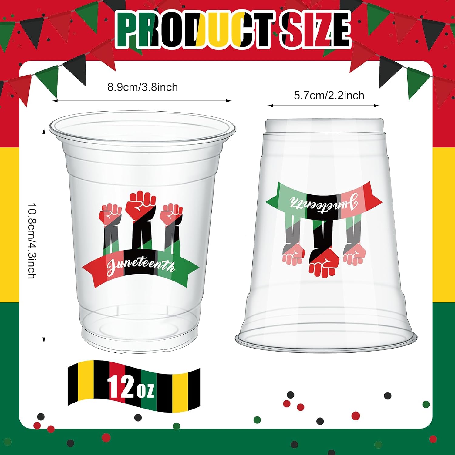Tanlade 100 Pcs 12oz Juneteenth Day Clear Plastic Cup Juneteenth Day Party Supplies Freedom Day Disposable Cups Reusable Plastic Cups Tumblers for Liquor Coffee Juice(Fist)