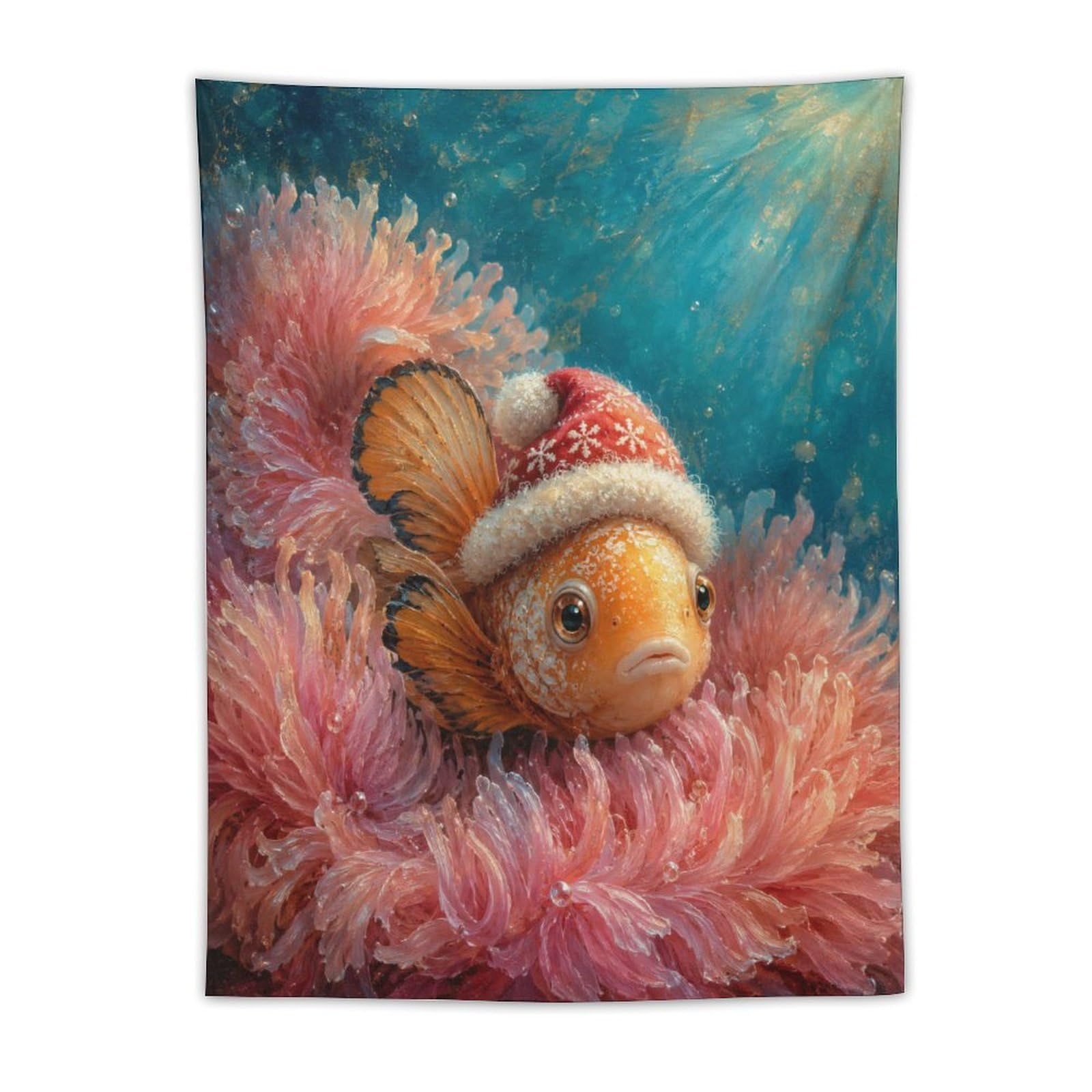 W7C8U2X3 Clownfish Pink Anemone Wall Tapestry, Detailed Illustration