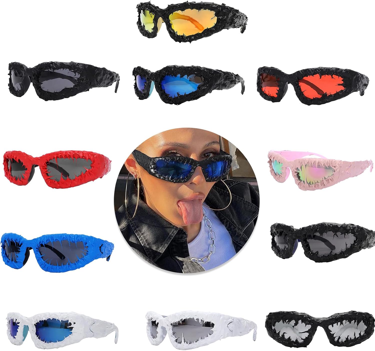 Large Shield Sunglass Spikes Fashionable Eyewears Halloweens Punk Glasses for Rock Styles and Cosplay Halloweens Glasses