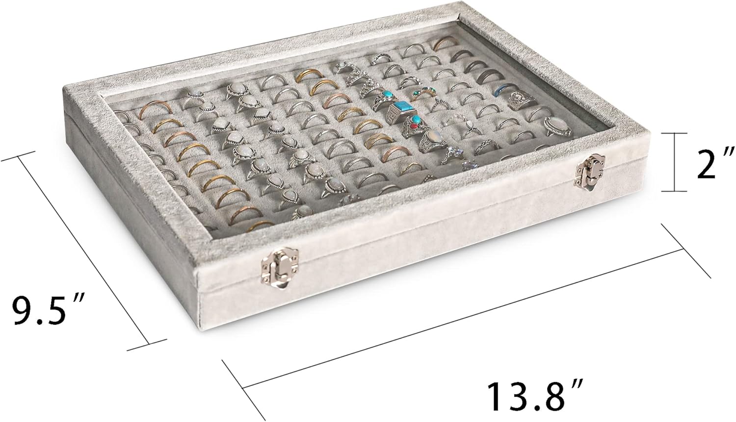 Frebeauty Ring Organizer Tray Bundle:100 Slots Ring Holder with Clear Lid Velvet Ring Storage Box Ring Tray Jewelry Ring Display Case for Jewelry Show Ring Box for Women Girls(Black and Grey)