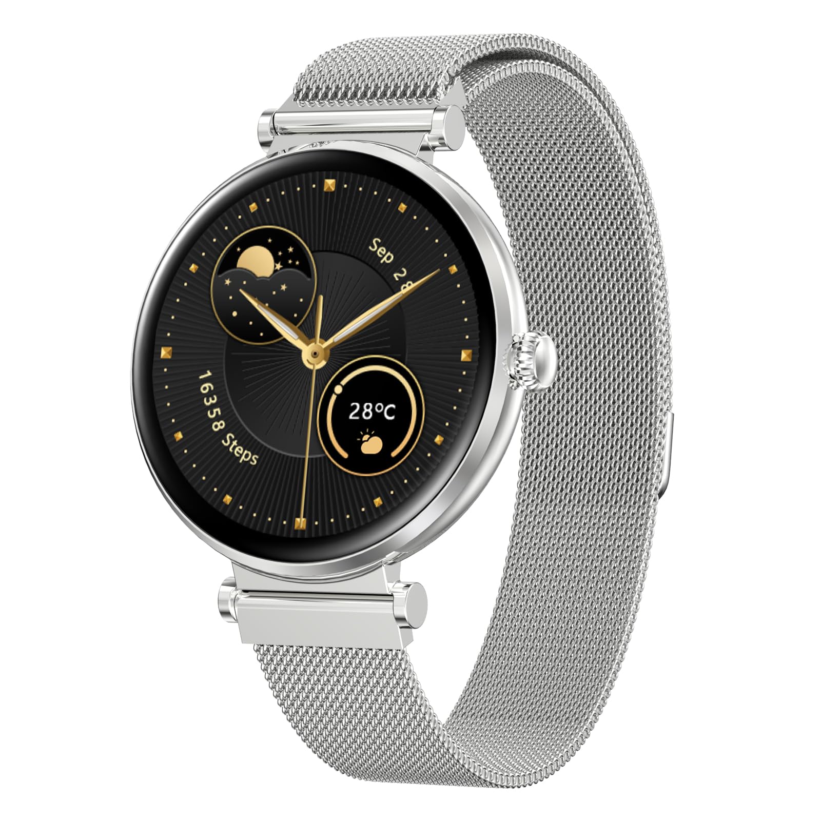 Bebinca Orologio da donna con funzione telefono, touch screen quadrato HD da 1,32", tracker fitness, impermeabile IP68/frequenza cardiaca/120+ modalità sport per Android iOS (Argento)