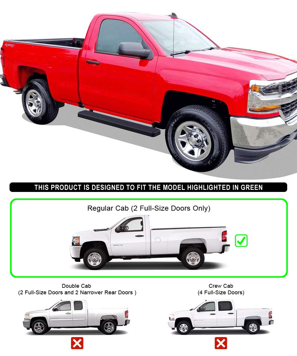 APS Running Boards (Nerf Bars Side Steps Step Bars) Compatible with Chevy Silverado GMC Sierra 1500 2500 1999-2013 Regular Cab & 2500HD 3500 2001-2014 (Exclude CK Classic) (Stainless Steel Black 6in)