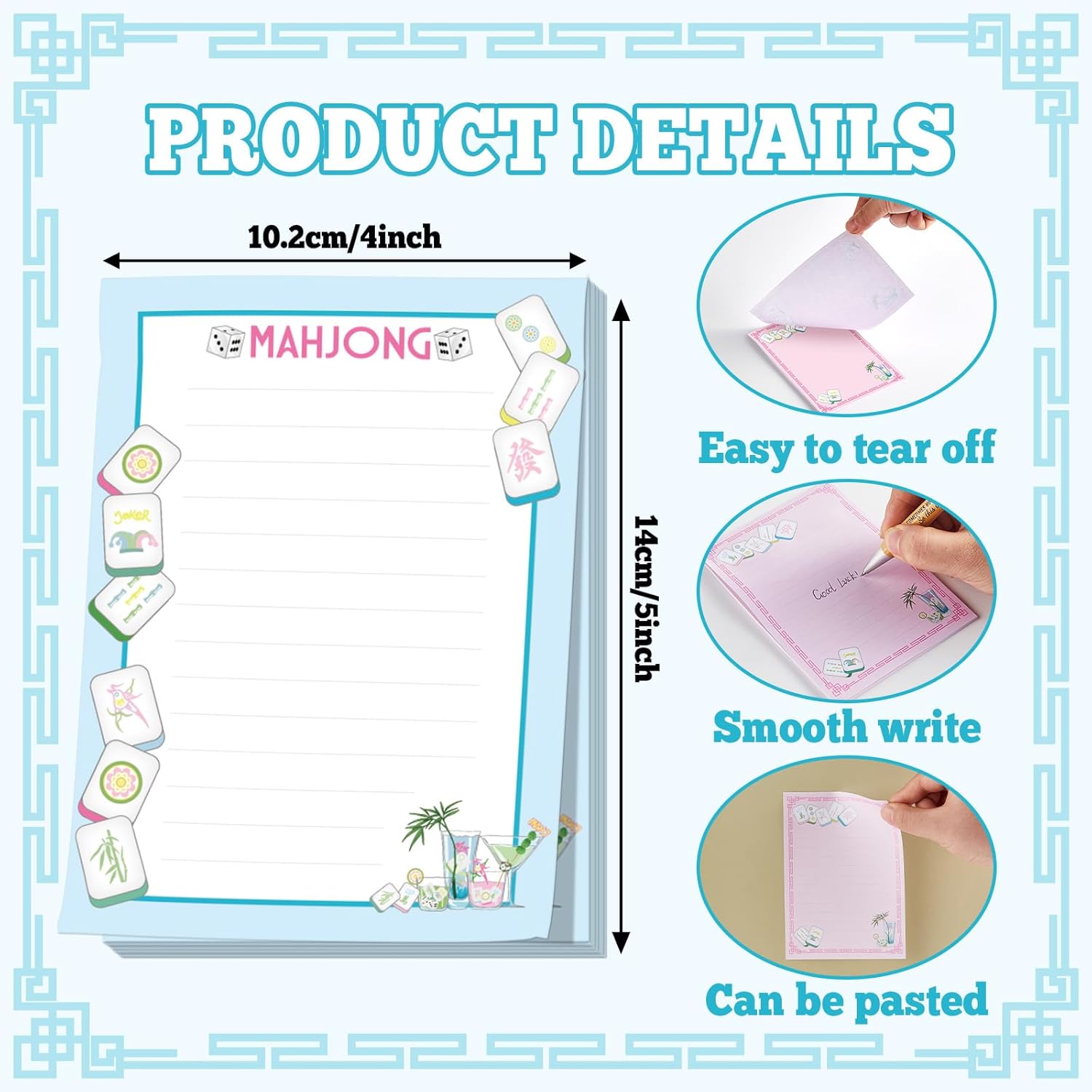 Mahjong Sticky Notes Pads Mahjong Style Notepads Mah Jongg Lovers Gifts Accessories Mah Jong Birthday Party Decorations Supplies for Home School Office, 5x4 Inch 12 Pcs - Image 2