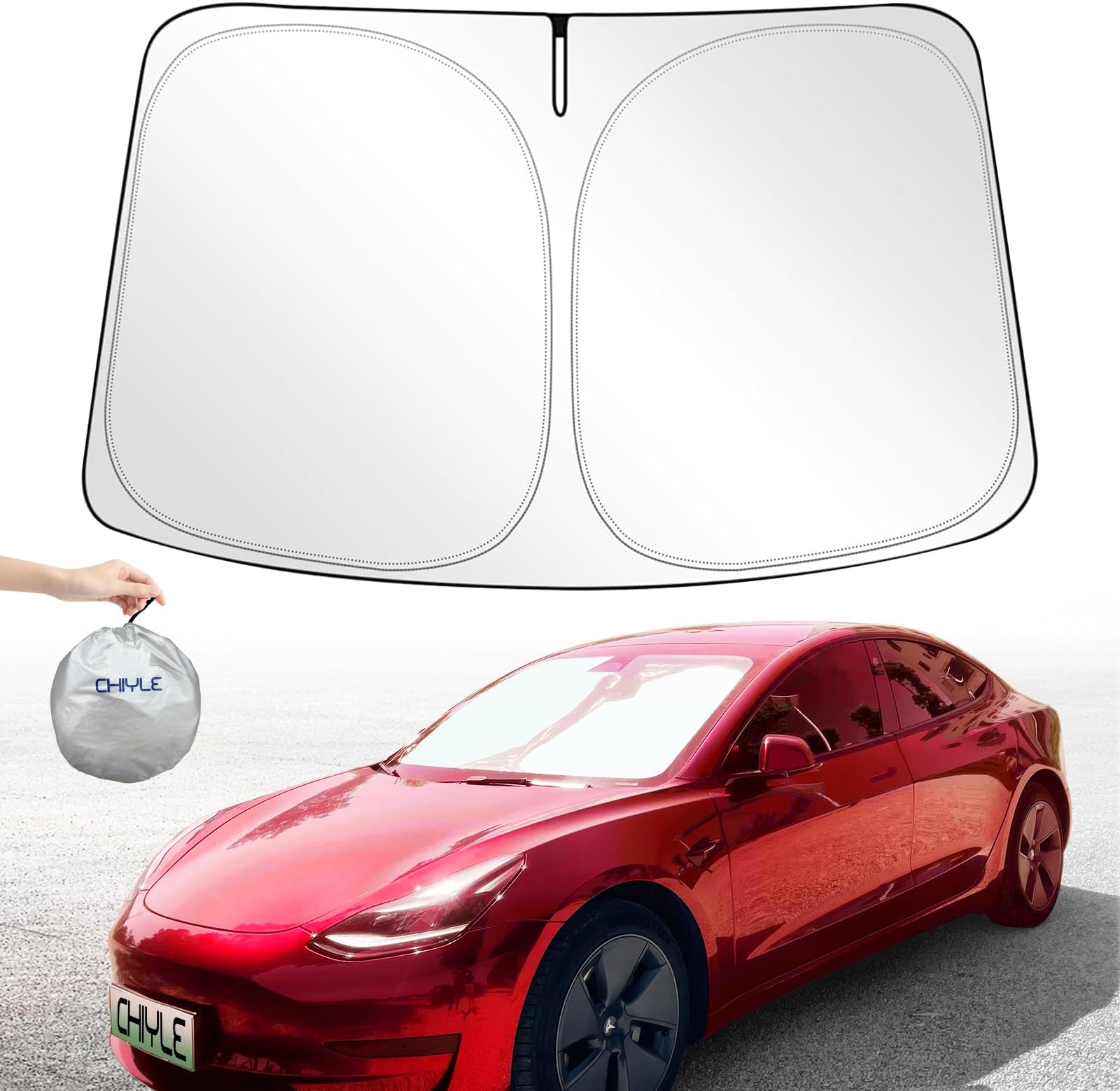 Tesla Windshield Sunshade for 2016-2026 Model 3 & Model Y,Heat UV Protection Visor Reflective 300T Material, Foldable Sun shied Fit for Tesla Model 3 Sunshade & Tesla Model Y Sunshade 2026-2016