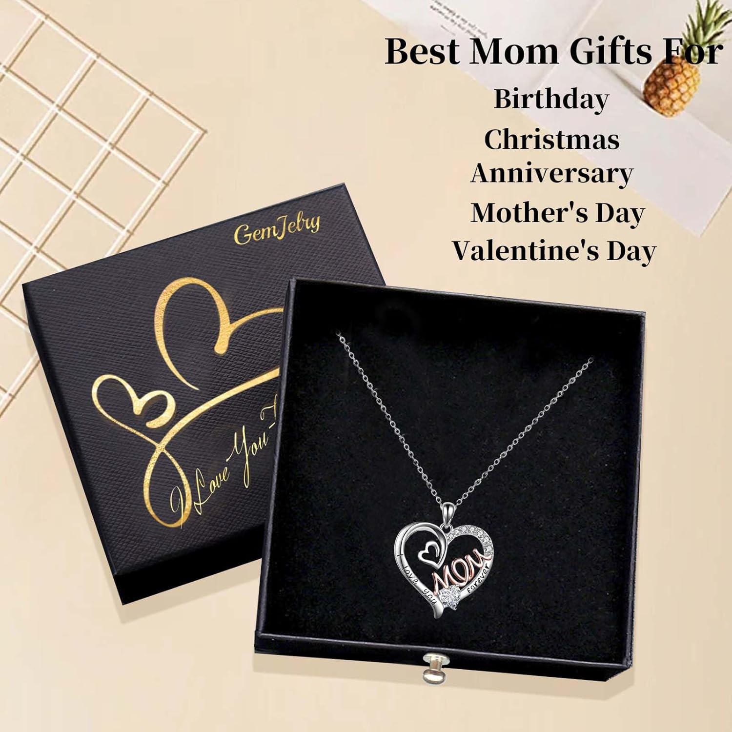 Valentine Necklace for Women, Valentines Day Gifts for Her I Love You Girlfriend Necklace Heart Pendant Rhinestone Jewelry with Box Birthday Mothers Day Gifts - Image 3
