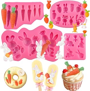 4 Pcs Bunny Silicone Mold, Easter Chocolate Molds Easter Bunny Silicone Molds for Chocolate Fondant Candy Cake Decoration Cupcake Topper Dessert Decor Gum Paste Polymer Clay