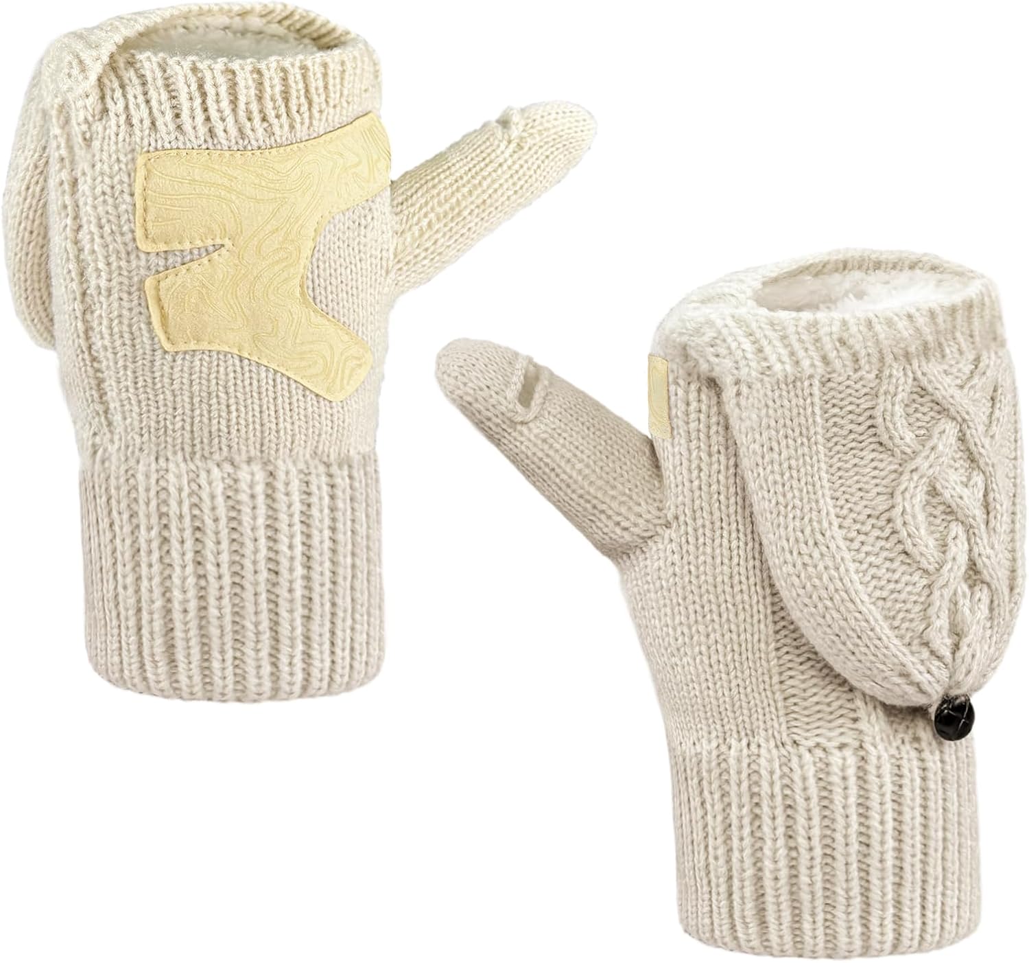Jökulríki Convertible Mittens for Women Winter Warm Fingerless Gloves Cable Knitted Flip Top Mitt for Cold Weather