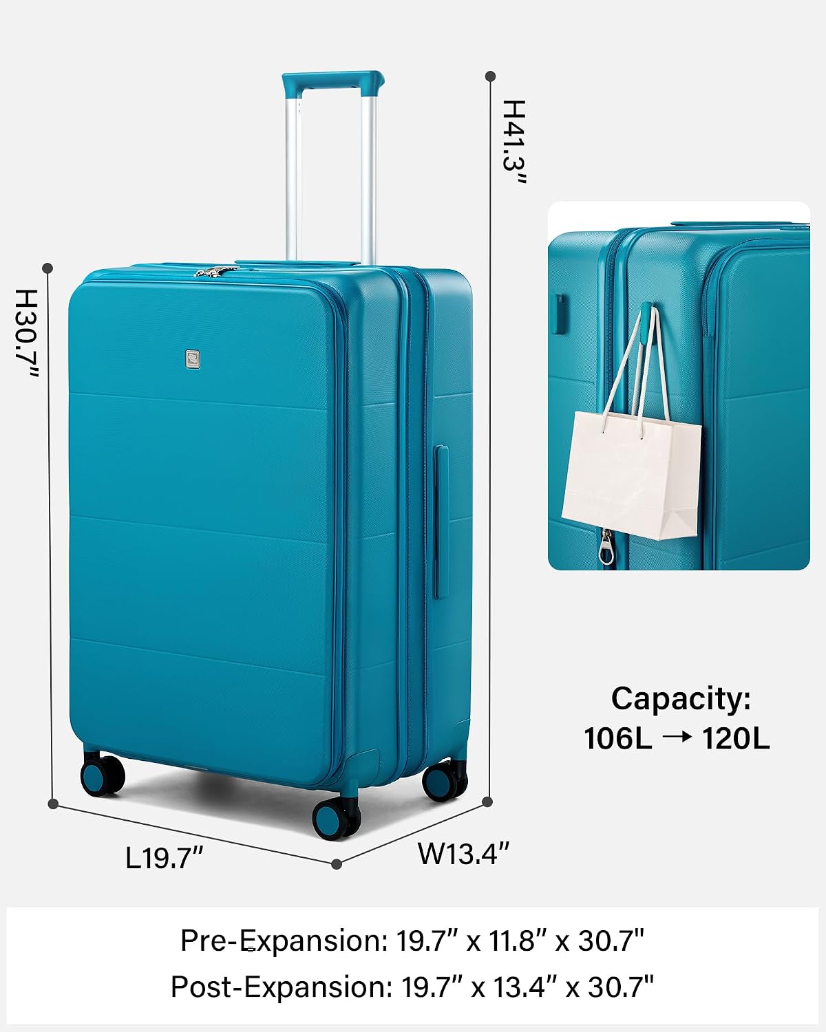 Hanke Hardside Expandable Large Checked Luggage, 28 Inch Top Opening Trunk Luggages with Spinner Wheels, All-PC Hard Shell Suitcase, Lightweight TSA Approved (Caribbean Blue, 120L)