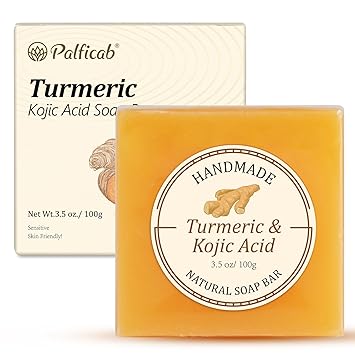 Kojic Acid and Turmeric Soap, Dark Spot Remover, Skin Brightening Vitamin C Shea Butter Hyaluronic Acid, Even Skin Tone, Gentle Exfoliating Face Body Wash, 1 Pack, 3.5 Oz