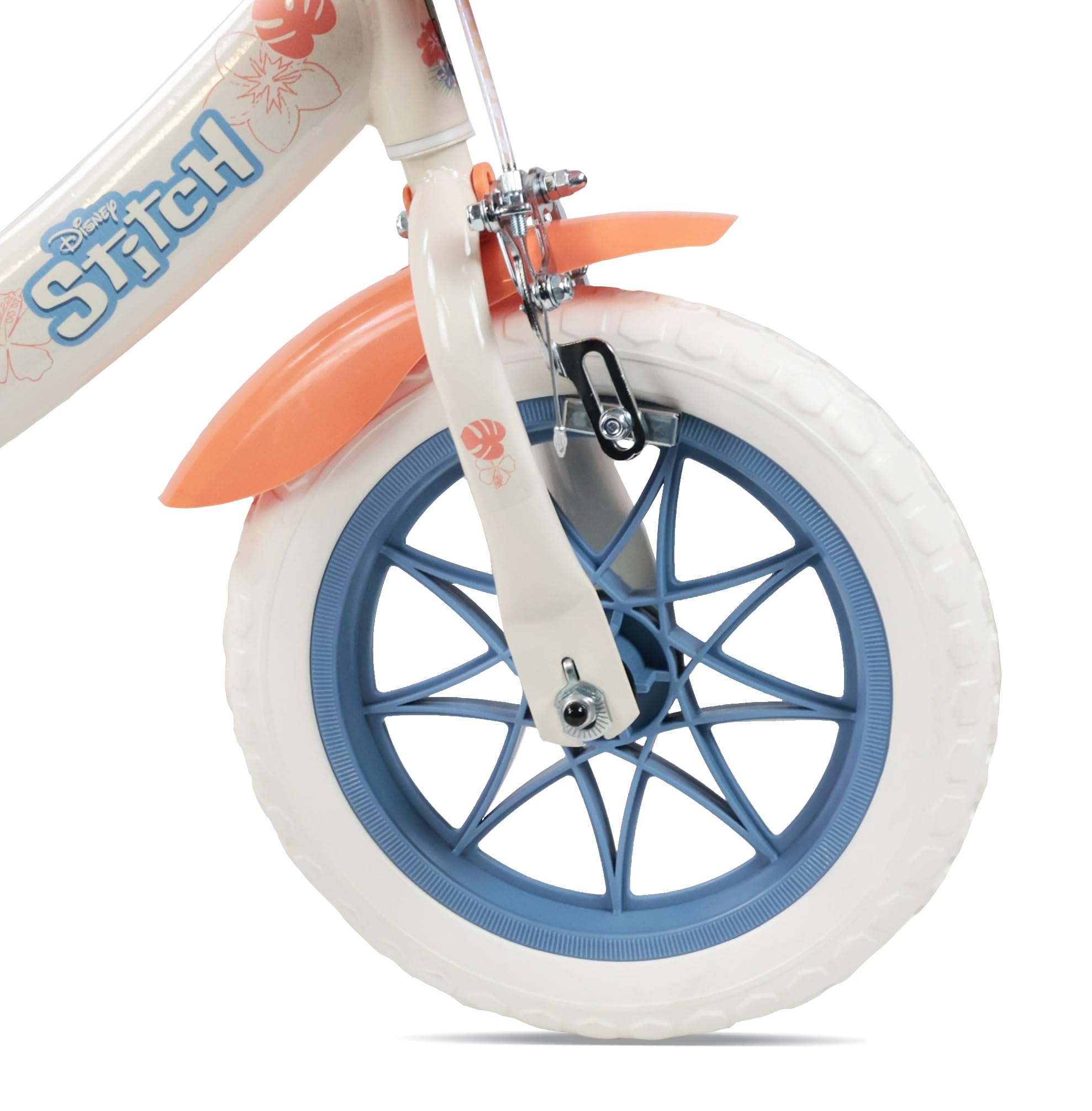 Vélo Enfant 12' Stitch équipé de 1 Frein, Panier Avant, Porte poupée arrière, Garde boues, Carter et stabilisateurs Amovibles