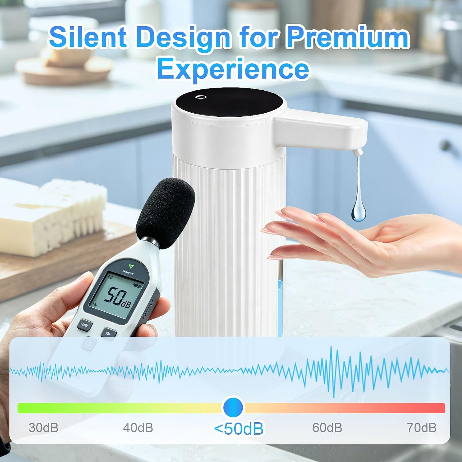 Automatic Liquid Soap Dispenser Touchless, USB Rechargeable Hand Soap Dispenser, 4-Level Adjustable, 14.2oz/420mL, IPX5, Compatible with Thick Thin Dish Soap for Bathroom Kitchen Accessories, White