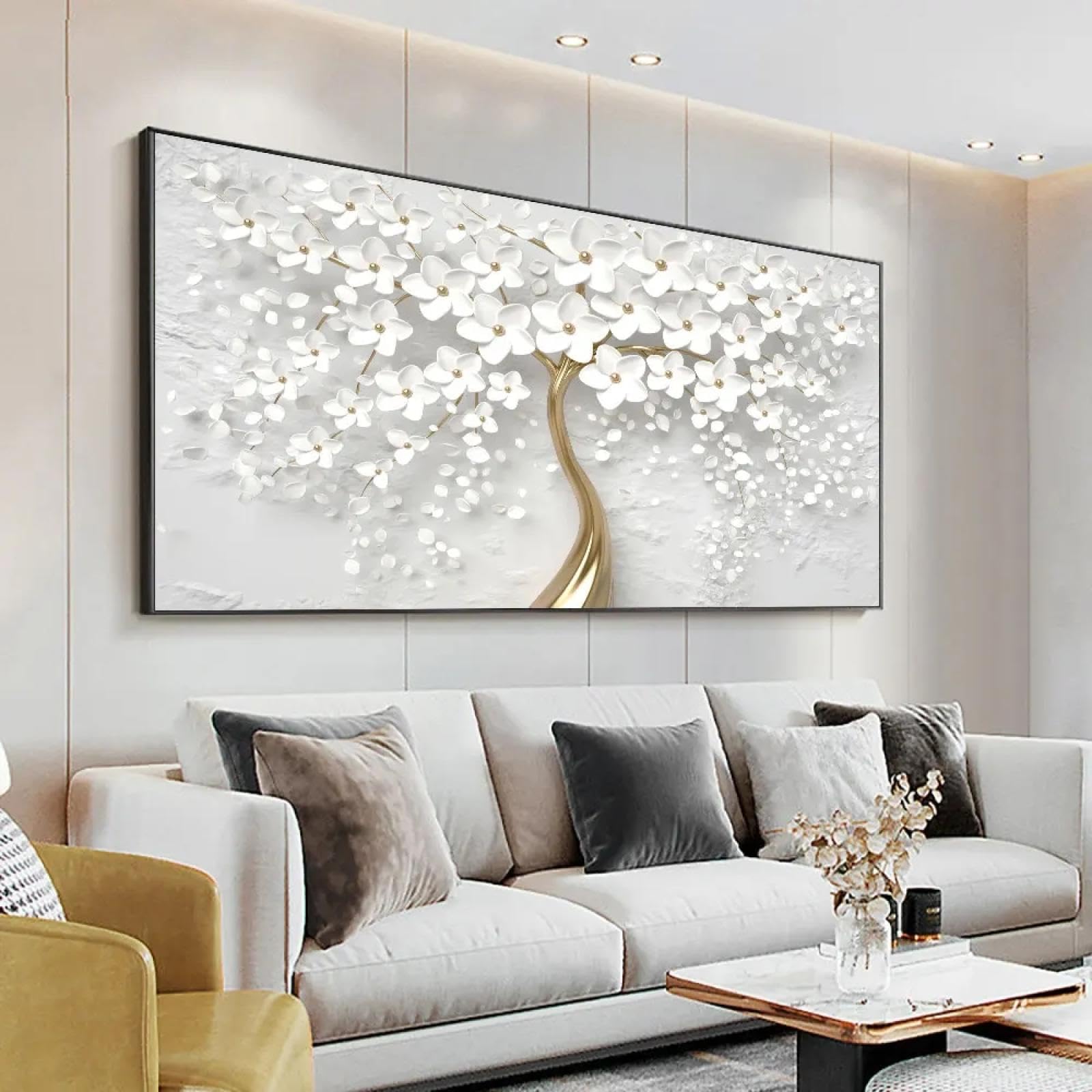 Tableau Déco Abstrait Doré Coeur Amour - Impression Sur Toile 80x80 Cm, Style Nordique, Sans Cadre - 3