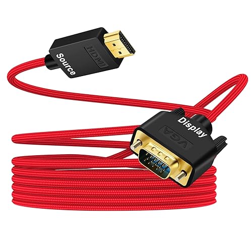 ANNNWZZD Cable HDMI a VGA, cable HDMI VGA trenzado de nailon para monitor, proyector, PC, escritorio, TV, rojo, 3FT1M