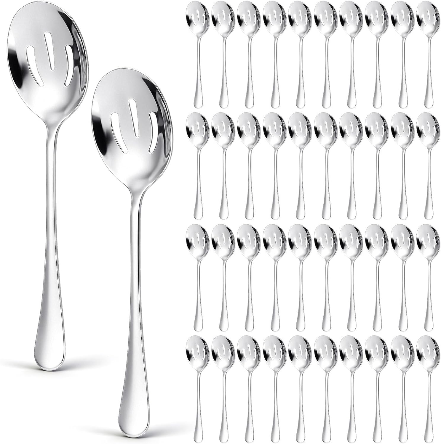 Layhit 42 Pcs Large Serving Spoons Stainless Steel Bulk for Buffet Highly Polished 8 Inches Metal Utensils Solid Dishwasher Safe Serving Spoons for Catering Salads Pasta Soup Home Party