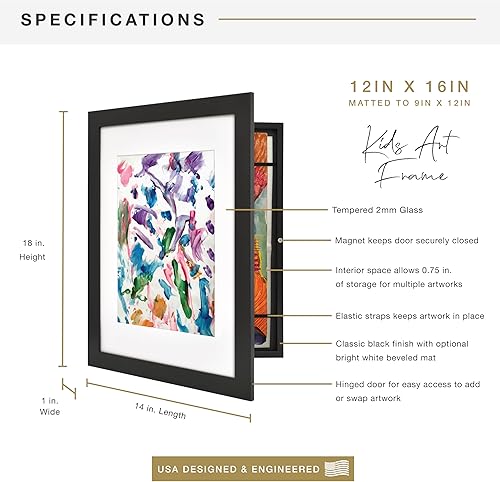 Miniatura 4 de MCS Marco de obras de arte para niños, marco magnético intercambiable con almacenamiento para arte infantil, 12 x 16 pulgadas con paspartú de 9 x 12