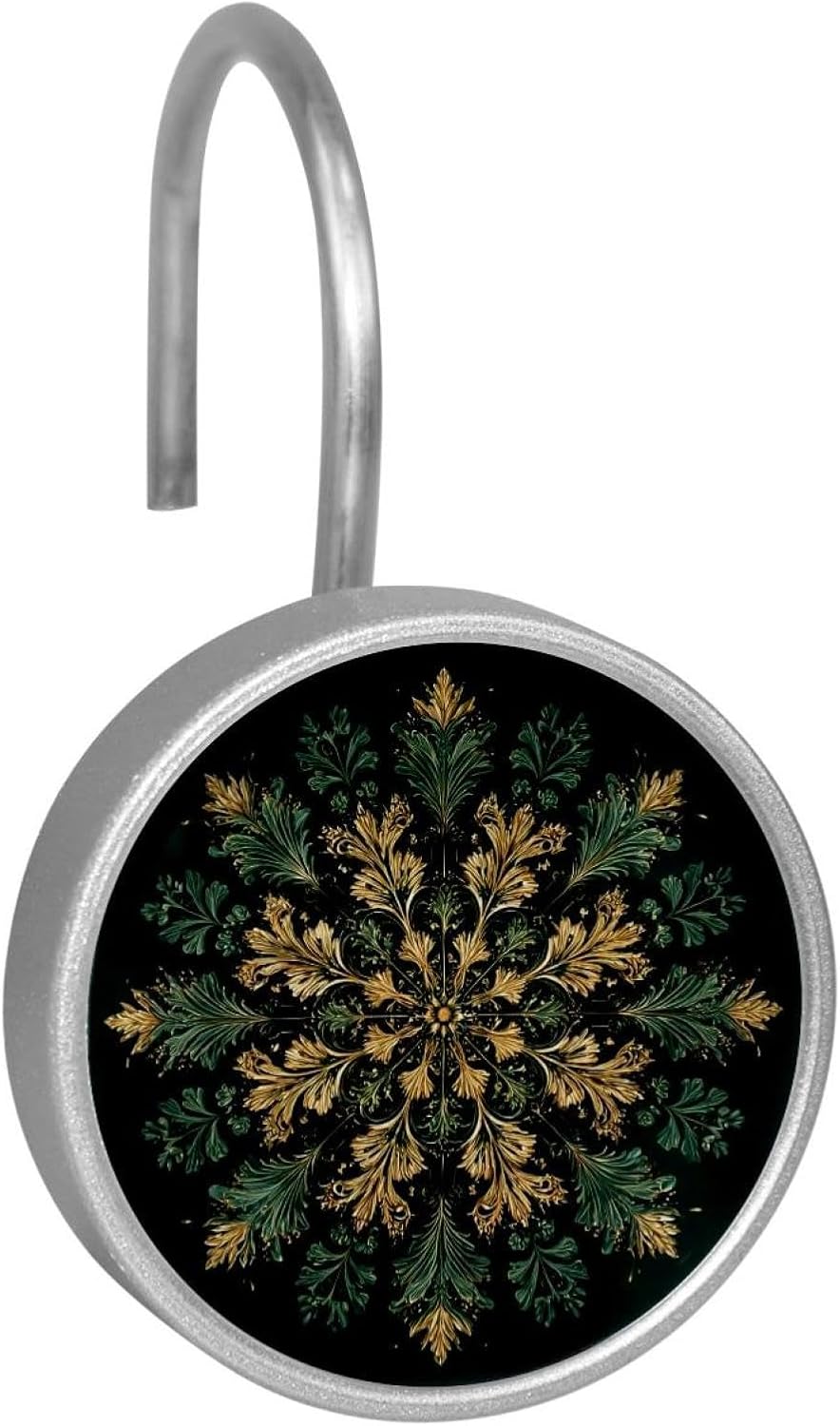 Set of 12 Shower Curtain Hooks, Shower Curtain Rings Crystal Glass Decorative Bathroom Hook, Dark Green Christmas Golden Snowflake (2)