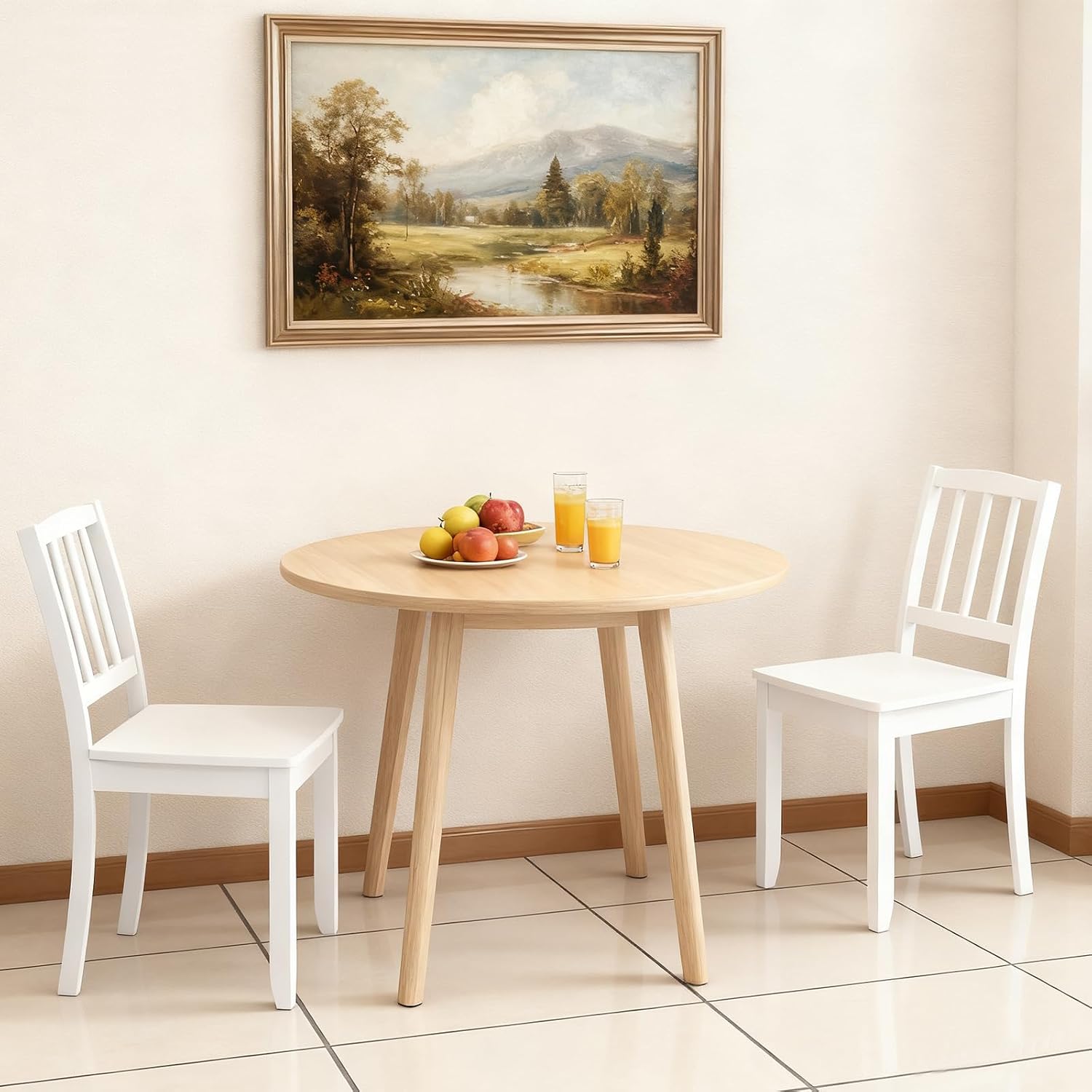 POWERSTONE Dining Chairs Set of 2, Wooden Farmhouse Kitchen Chairs with Curved Back and Solid Rubber Wood Legs, Modern Side Chair 400 LBS for Dining Room, Kitchen White