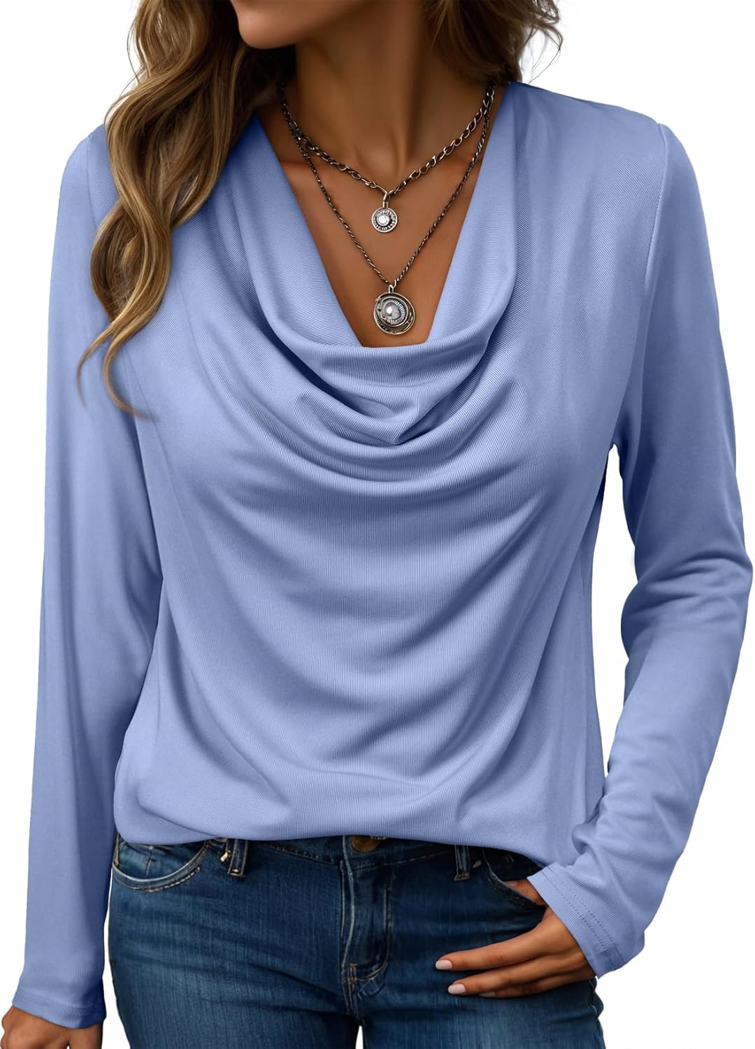 EVALESS Womens Tops Trendy 2026 Fall Cowl Neck Shirts Long Sleeve Teacher Clothes Office Business Dressy Casual Outfits