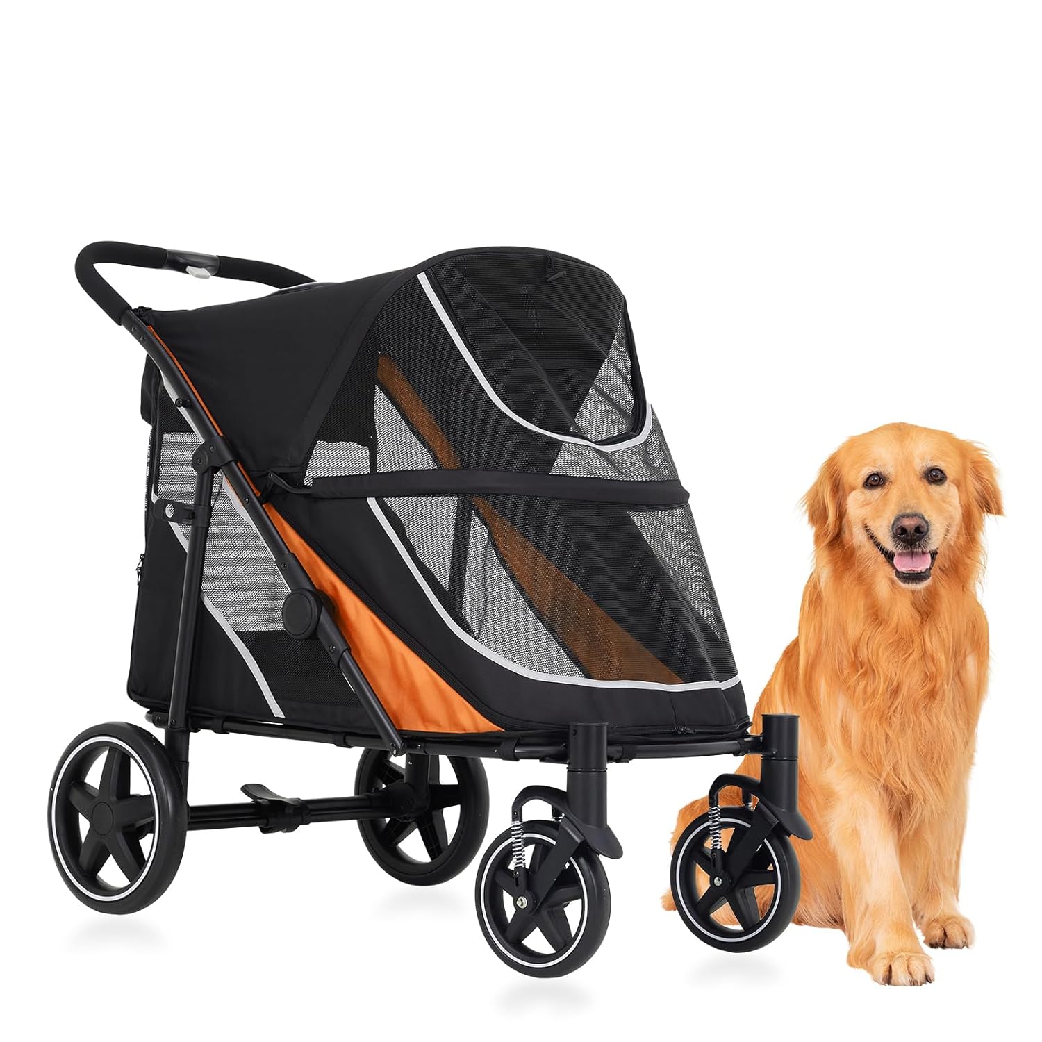 Pet Stroller for Large & Medium Dogs & Cats – Easy One-Hand Fold, Dual Entry All Terrain Wagon Cart, Removable Washable Mat, Designed for Pets Up to 130 Lbs – Cat and Dog Stroller for 2