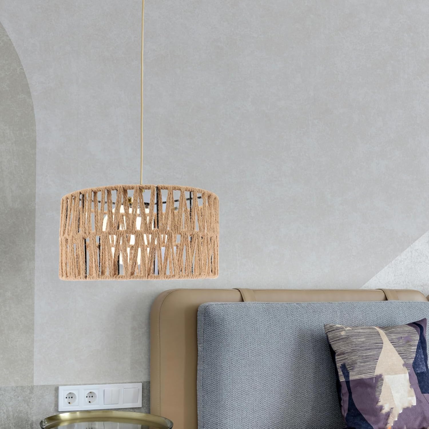 Garneck Rustic Pendant Light Cover Wrought Iron Lampshade Hemp Rope Vintage Decor for Dining Tea Guesthouse Lighting